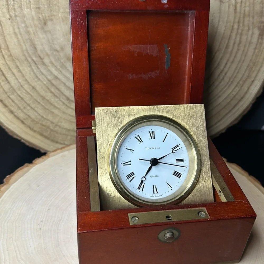 Tiffany & Co Wooden Desk Clock with Gold Accents - AS IS - Working Battery - Picture 2 of 13